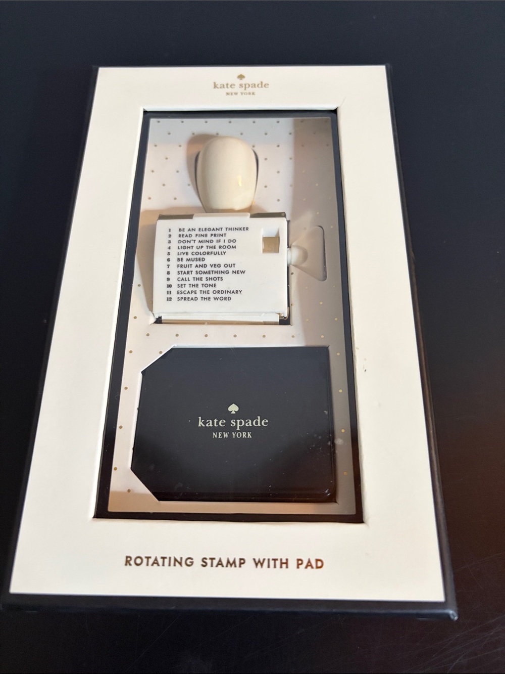 kate spade White Rotating Stamp Gift Set with Black Ink Pad